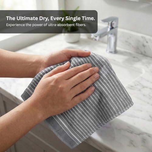 Image of Athom Living Premium Hand Towels- Cotton, 400 GSM, Ultra Soft, Quick Dry, Highly Absorbent | for Hand, Kitchen and Gym | 60 * 40 cm, Pack of 4 (Grey)