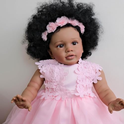 ROSHUAN Reborn Kleinkind Puppen Schwarzer Mädchen Pippa 26 Zoll Afroamerikanische Reborn Babypuppen Weiches Tuch Körper Große Größe Realistische Kleinkind Babypuppe Dunkle Haut – Bild 6