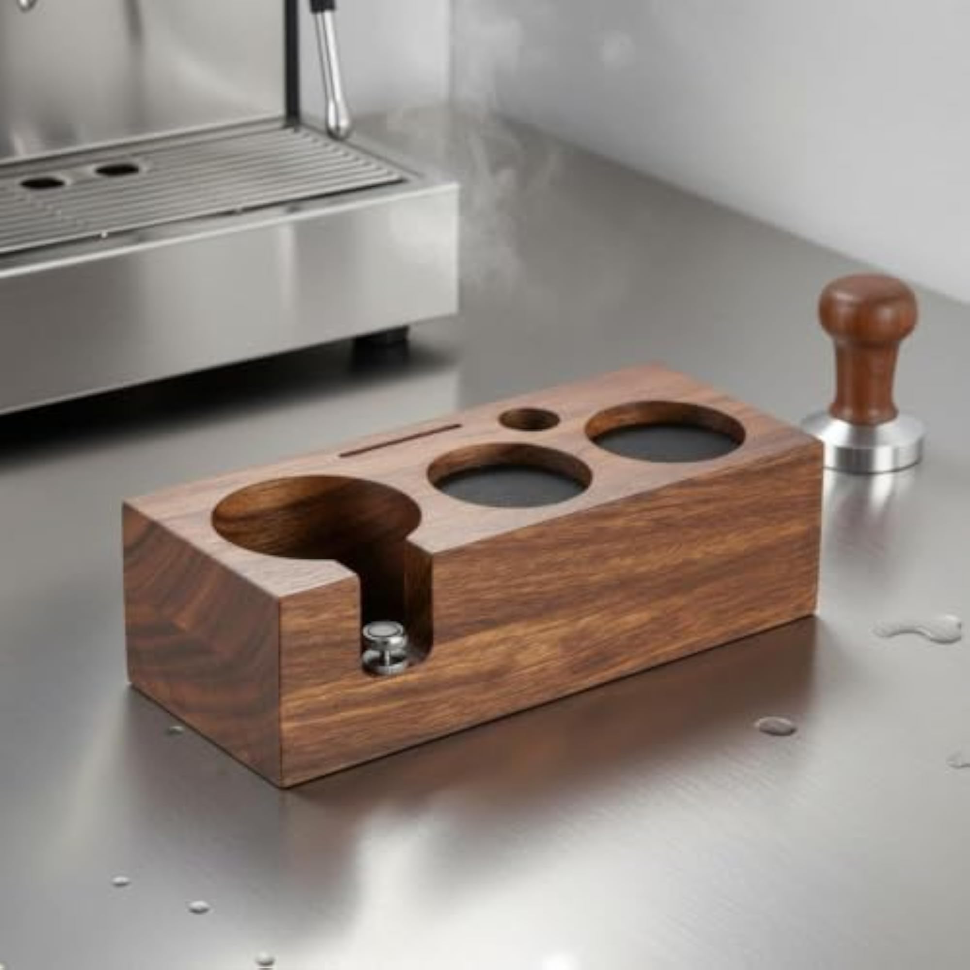 Walnut Wood Espresso Tamping Station Multi-Slot Design Coffee