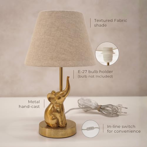 Image of BEHOMA Luxury Elephant Figurine Table Lamp Set, Antique Gold - Set of 2 | Luxury Aluminium Elephant table lamp in Antique Gold - as an accent lighting piece for living room - great housewarming gift