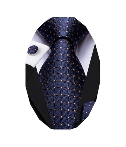 Dubulle Mens Orange Blue Striped Tie WOVEN Necktie for Men and Handkerchief Cufflinks Set Wedding Formal Business