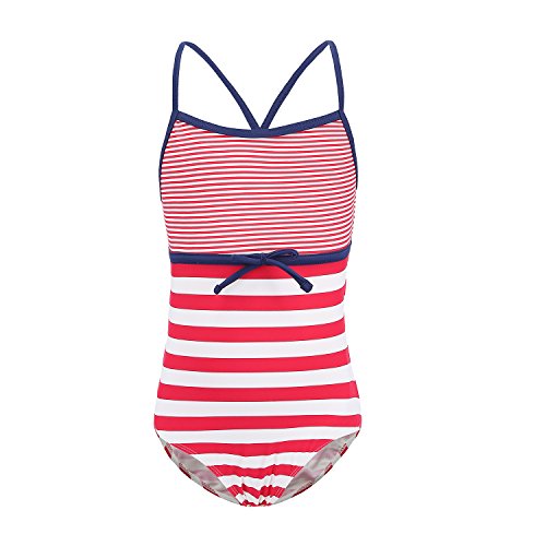 Girls One Piece Swimsuit Striped Hollow Out Ruffles Swimwear Bathing Suits