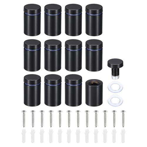 PATIKIL 3/4 x 1.2 Inch Sign Standoff Screws, 12 Set Stainless Steel Wall Standoff Mounting Hardware Advertising Glass Nail for Hanging Acrylic Picture Frame Acrylic Panel, Black