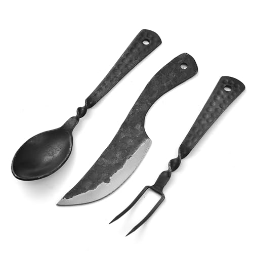 Mittelalter Besteck Set, 3-tlg Essbesteck mit Tasche Besteckset LARP 622EA