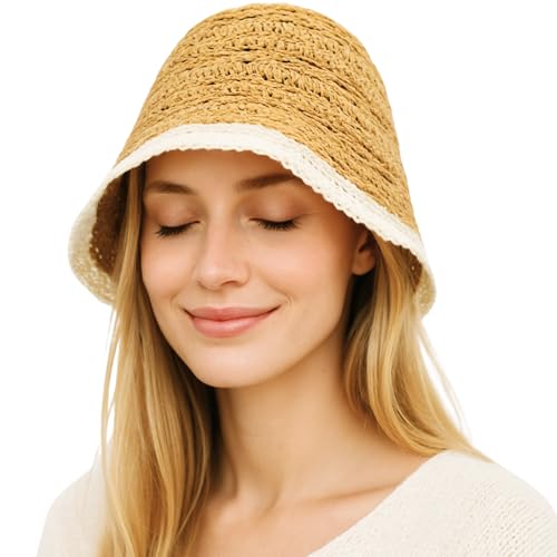 Chapeau cloche d'été en paille beige pour femme