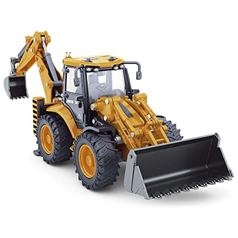 Dollox Die-cast Excavator Backhoe Front Loader Truck 1/50 Metal Engineering Vehicle Construction Tractor Model Collection Bulldozer Back Hoe Truck Decoration Toy Gift for Kids Cover