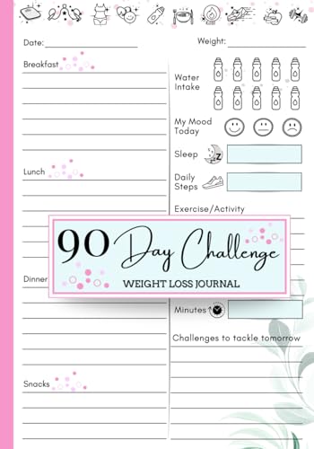 Weight Loss Journal: Food and Fitness Tracker for Women – A 90 Day Diet Challenge Diary to Track Your Meals, Habits, and Exercise