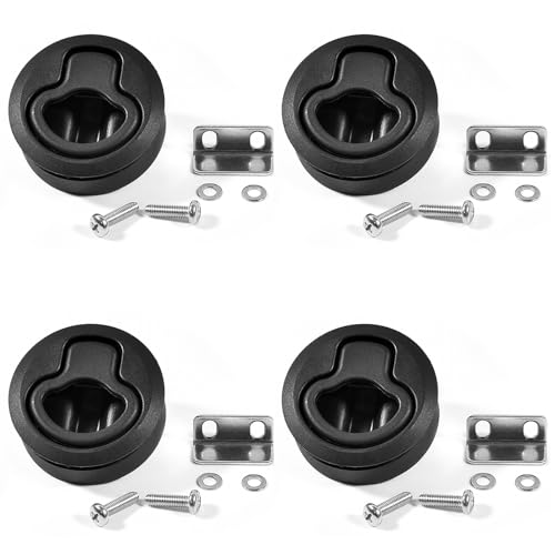 KingBra 4 PCS Round Boat Door Latch, 2.4 Inches Diameter Nylon Locking Flush Pull Slam Latch Hatch Lift for Boat Marine Deck Hatch 1/2'' Door Cabinet Hardware (Black)