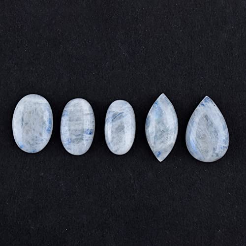 Odrilliongems 5Pcs Natural Rainbow Moonstone Gemstones Cabochon Chakra Healing Crystals June Birthstone Diy Jewelry Making Wire Wrapping Loose Polished Stones Pack #TOP3