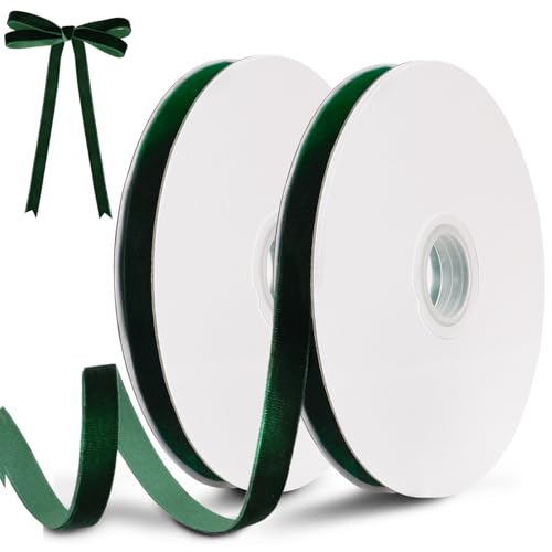Green Velvet Ribbon 10mm x 18m Soft Luxurious Velvet Ribbon for Gift Wrapping Bouquets Bundling Wedding Decoration Bows and Crafts