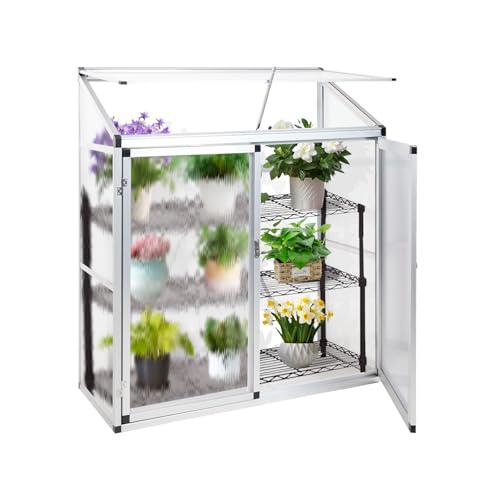 Euboer Aluminium Gewächshaus Beistell Tomatengewächshaus klein Doppeltür Treibhaus 130x52x140 cm