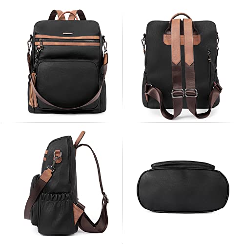 Image of CLUCI Backpack Purse for Women Fashion Leather Designer Travel Large Ladies Shoulder Bags with Tassel Oil Wax Black