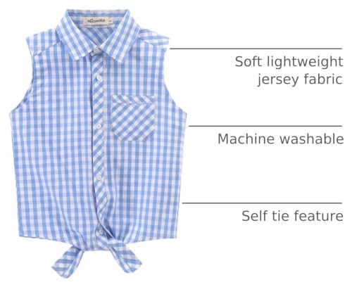Image of Noomelfish Girls Sleeveless Button Down Shirt Tie Knot Blouse Western Cowgirl Outfit (5-12 Years)