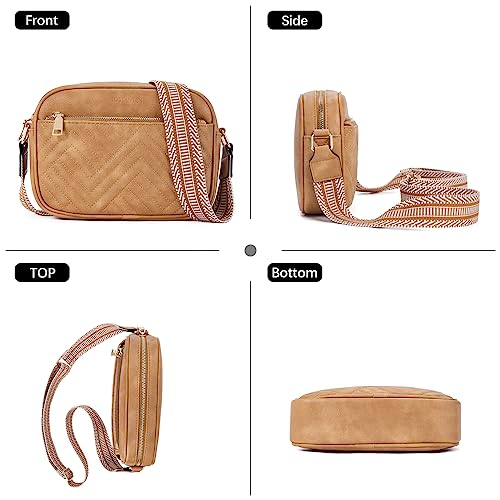 BOSTANTEN Quilted Crossbody Bags for Women Vegan Leather Purses Small Shoulder Handbags with Wide Strap Camel Brown by BOSTANTEN - Used condition - Image 6