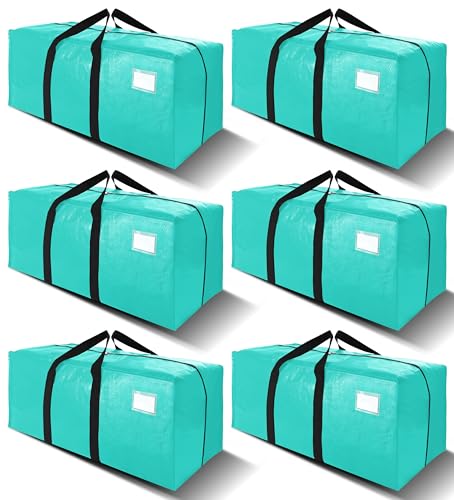 VELVETSURE 6 Pack Heavy Duty Large Moving Bags W/Backpack Straps - Strong Handles & Zippers, Storage Totes For Space Saving, Fold Flat, Alternative to Moving Box and Storage Bin, Aquamarine