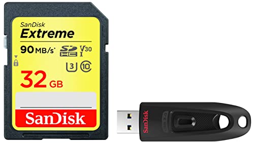 Image of SanDisk Extreme 32GB UHS-I SDHC Memory Card (SDSDXVE-032G-GNCIN) (Black /Yellow) & SDCZ48-032G-UAM46 Ultra CZ48 32GB USB 3.0 Pen Drive (Black)