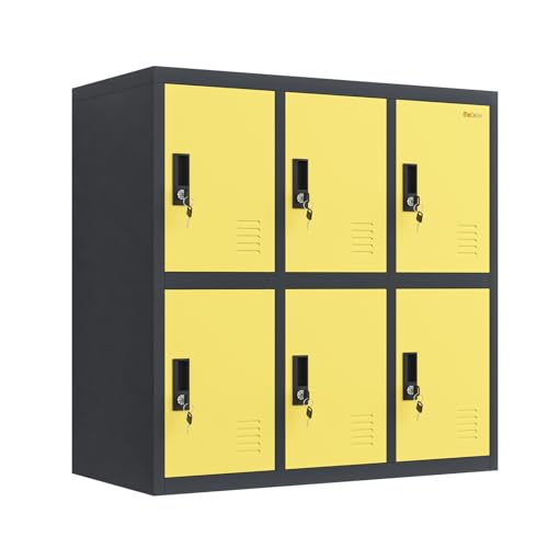 Image of MECOLOR 6-Door Metal Storage Cabinet with 6 Individual Key Lockers, Secure Steel Unit for Office, Classroom, Gym, Garage, Home Living Room & Basement