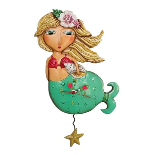 Allen Designs Enesco Shelley Mermaid with Starfish Sculpted Pendulum Wall Clock, 17.25 Inch, Multicolor