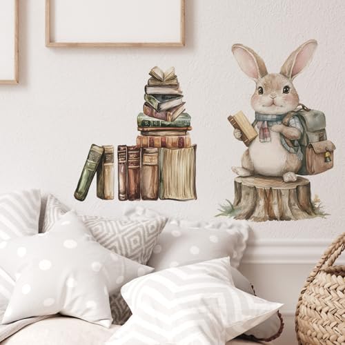 Vinilos decorativos con conejito y libros para pared miniatura 4