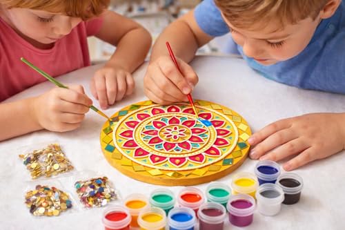 Image of Decordial Lippan Art DIY Kit | 4 Premarked MDF Boards for Mud & Mirror Art | Traditional Indian Craft Activity for Kids & Adults | DIY Home Decor Kit for Festive Gifting, Students & Beginners