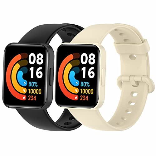 MIJOBS 2 Straps Compatible with Redmi Watch 2 Lite & POCO Watch & Xiaomi Mi Watch 2 Lite Silicone Strap for Men Women