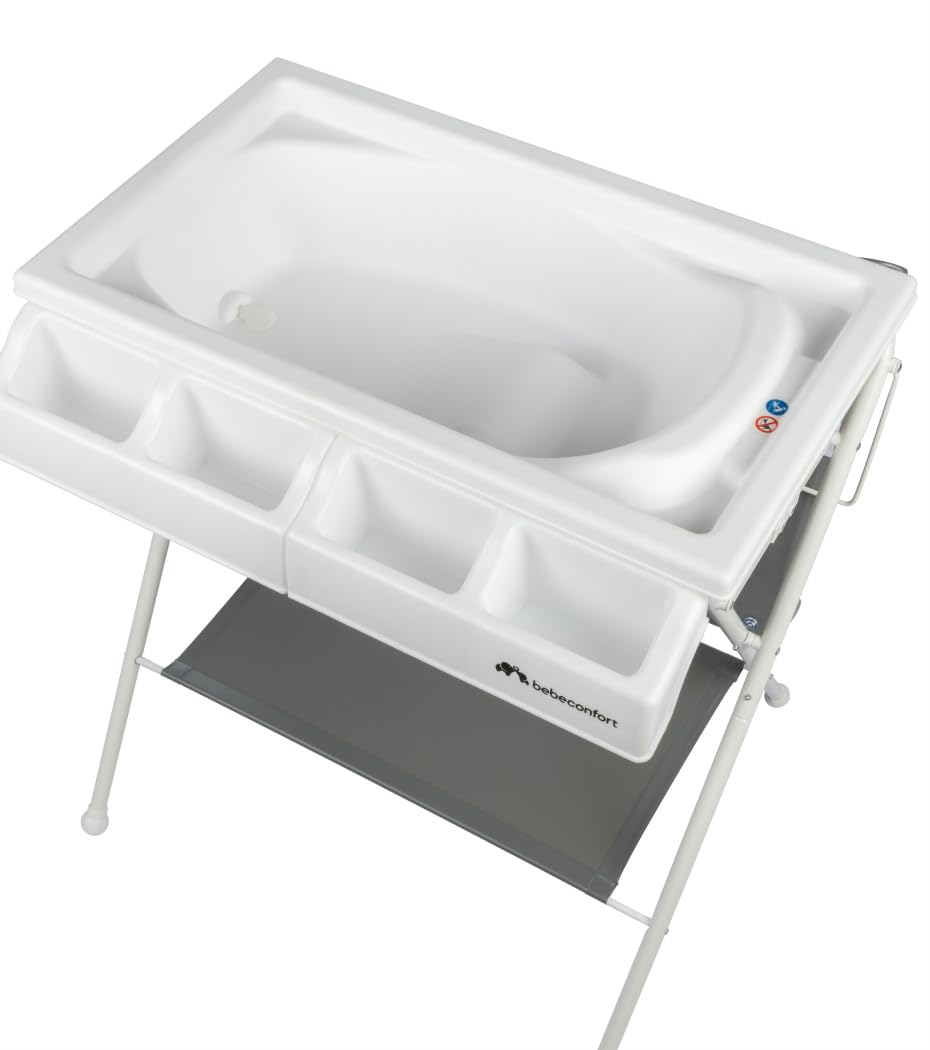 Bebeconfort Bellis, Unidad de baño y cambiador 2 en 1, Módulo de baño y cambiador plegable para bebé, Plegable y fácil de almacenar, Múltiples compartimentos de almacenamiento, Mineral Gray