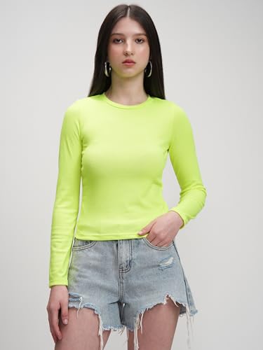 Image of Tokyo Talkies Women's Regular Round Neck Fitted Full Sleeves Top | Simple & Stylish | Perfect for Casual & Everyday Wear | Tops for Woman | Women Tops | Stylish Top