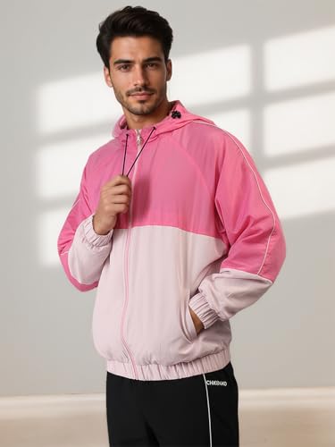 Image of CHKOKKO Sunscreen Jacket for Men Windcheater Hooded Zipper Sports Jacket | UV Protection | Sun Protective | Lightweight Water Resistant | Riding Biker | Outdoor Travel Gym Running