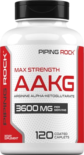 Piping Rock AAKG Supplement | 120 Caplets | 3600 mg | Arginine Alpha-Ketoglutarate Supplement | Nitric Oxide Enhancer | Max Strength | Vegetarian, Non-GMO, Gluten Free