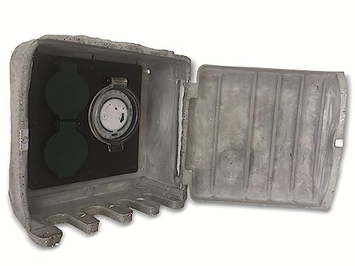 Pepe 2-Fach Gartensteckdose eckig in Steinoptik grau mit Zeitschaltuhr und IP44