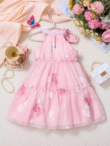 Image of Buy & Try Beautiful Embroidered Georgette Birthday Dress for Baby Girls | Sleeveless Printed Frock | Elegant Outfit for Special Occasions