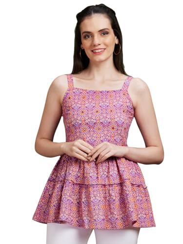 Image of Globus Women Square Neck Floral Print Strappy Peplum Fusion Tunic
