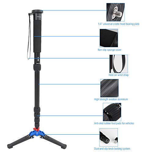 FSAKLPXOV VBESTLIFE A555+M - Monopié para 2 cámaras, Monopié telescópico con 6 secciones, Monopié de pie de aleación de aluminio para cámaras DSLR, Altura ajustable de 15,7 a 63 pulgadas, - imagen 5