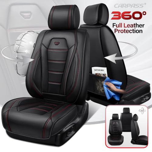 Image of CAR PASS Luxury Nappa Leather Car Seat Covers Front Seats, Waterproof Seat Cover for Cars 2 Seats, Black Car Seat Protector, Automotive Seat Cover Universal Fit for Most Sedans SUV Trucks Black