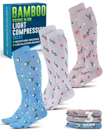 Image of Doctor's Select Bamboo Viscose Light Compression Socks for Women & Men - 3 Pairs, 8-15 mmHg Compression Socks, Knee High