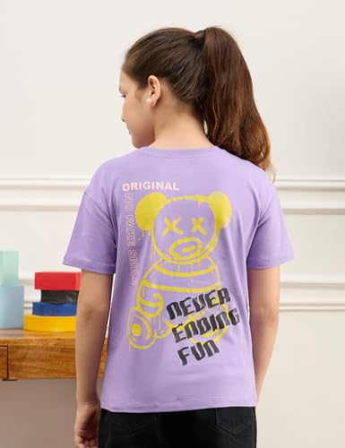 Image of Amazon Brand - Symbol Girls Cotton Strechable Oversized Graphic Printed Half Sleeves T-Shirt | Age 6-14 Years (Combo Pack of 2)