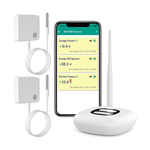 WiFi Thermometer Freezer Alarm, Email Alert, App Notification, Data Record Export, No Subscription Fee, Remote Wireless Temperature Sensor for Refrigerator, Freezer, Hot Tub (2 Pack) …