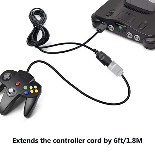 Image of miadore 2-Pack Wired Classic 64 Controller Bundle with 2 Extension Cords [1.8m /6ft ] Compatible with N64 Video Game Console (Black and Yellow)