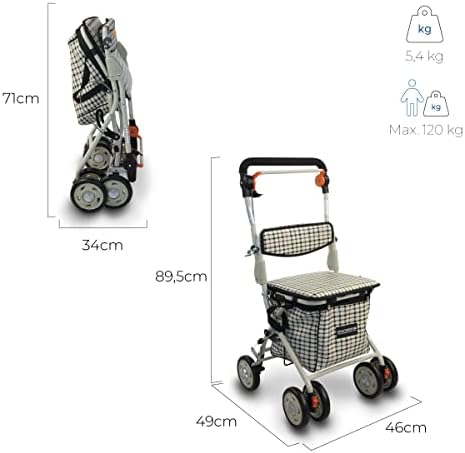 Mobiclinic®, Walker, Shopping Trolley with seat, Folding, Model Coliseo, Single Lever, Steel, European Brand, Padded seat and backrest, Braking System, Bag Removable XXL, Directional Locking