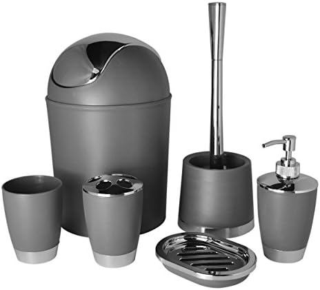 Bathlux Modern Design 6 Piece Bathroom Accessory Set, Toilet Brush, Waste Bin, Soap Dish, Tooth Brush Holder Soap Dispenser, Rinse Cup (Purple)