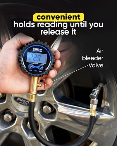 Digital Tire Pressure Gauge 200 PSI - Accurate Air Pressure Gauge for Tires with Easy-to-Read Numbers & 45° Angle Chuck - 3