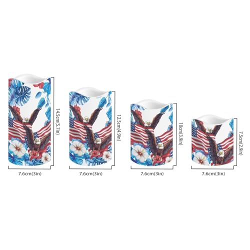 Image of USA Flag Flameless Candles Bald Eagle Tropical Flowers Flameless Candle with Remote Timers for Lights Patriotic Independence Day Lamp for Home Dinner Table Garden Tea Party, 4 Pack
