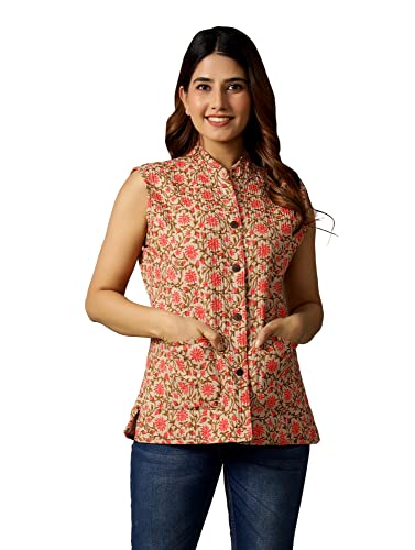 Image of Ravaiyaa - Attitude is everything Women's Floral Printed Reversible Quilted Jacket Coat Blazer Jacket Sleeve Less Waistcoat