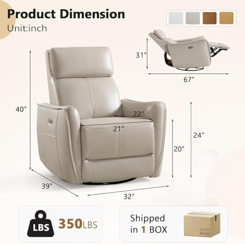 Image of HAOMARKETS Electric Swivel Rocker Recliner Chair Set of 2, Power Faux Leather Glider Rocking Recliners for Adults,360 Swivel Nursery Reclining Sofa with USB Charging Port, Beige
