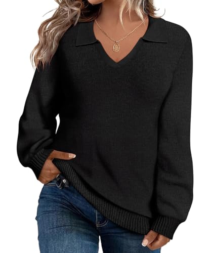 CARCOS Plus Size Sweaters for Women Long Sleeve Pullover Sweaters Lapel Collared Vneck Knit Jumper Tops Fall Winter XL-5XL