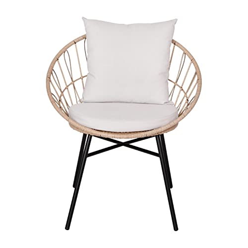 Flash Furniture Devon 3-Piece Indoor/Outdoor Bistro Set - Tan Finish Rattan Rope Papasan Style Chairs And Glass Top Side Table - Light Gray Back And Seat Cushions #TOP5