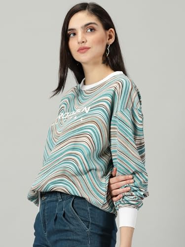 Image of RodZen Oversized | Loose Fit |Full Sleeves Cotton Loopnet Round Neck T-Shirt for Womens /Girls
