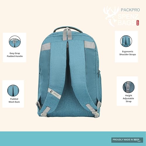 Image of SPENZ BAGS Laptop Backpack -Breathable Shoulder Straps, Mesh Side Pocket, Waterproof, Front Zipped Pocket, Padded Laptop Compartment, Backpacks