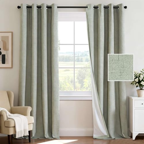 Image of H.VERSAILTEX 100% Blackout Curtains for Bedroom 84 Inches Long Grommet Linen Face Full Light Blocking Curtain Drapes for Living Room Thermal Linen Look Curtains 2 Panels Set, 52 inch W x 84 inch L, Sage