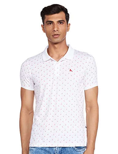 Image of Parx Men's Pure Cotton Print Pattern Regular Fit Rib Collar Polo Neck Half Sleeve Casual T-Shirt